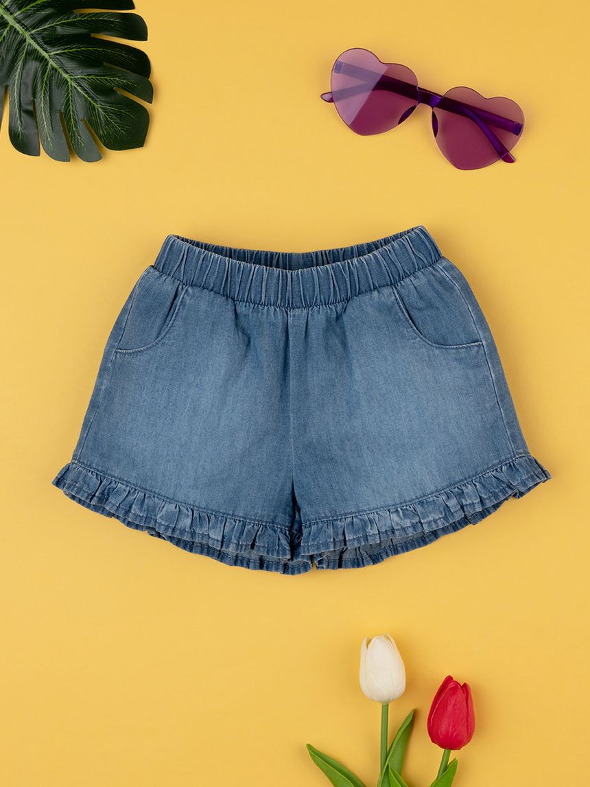 βρεφικό τζιν σορτσάκι μπλε με βολάν για κορίτσι - Prénatal