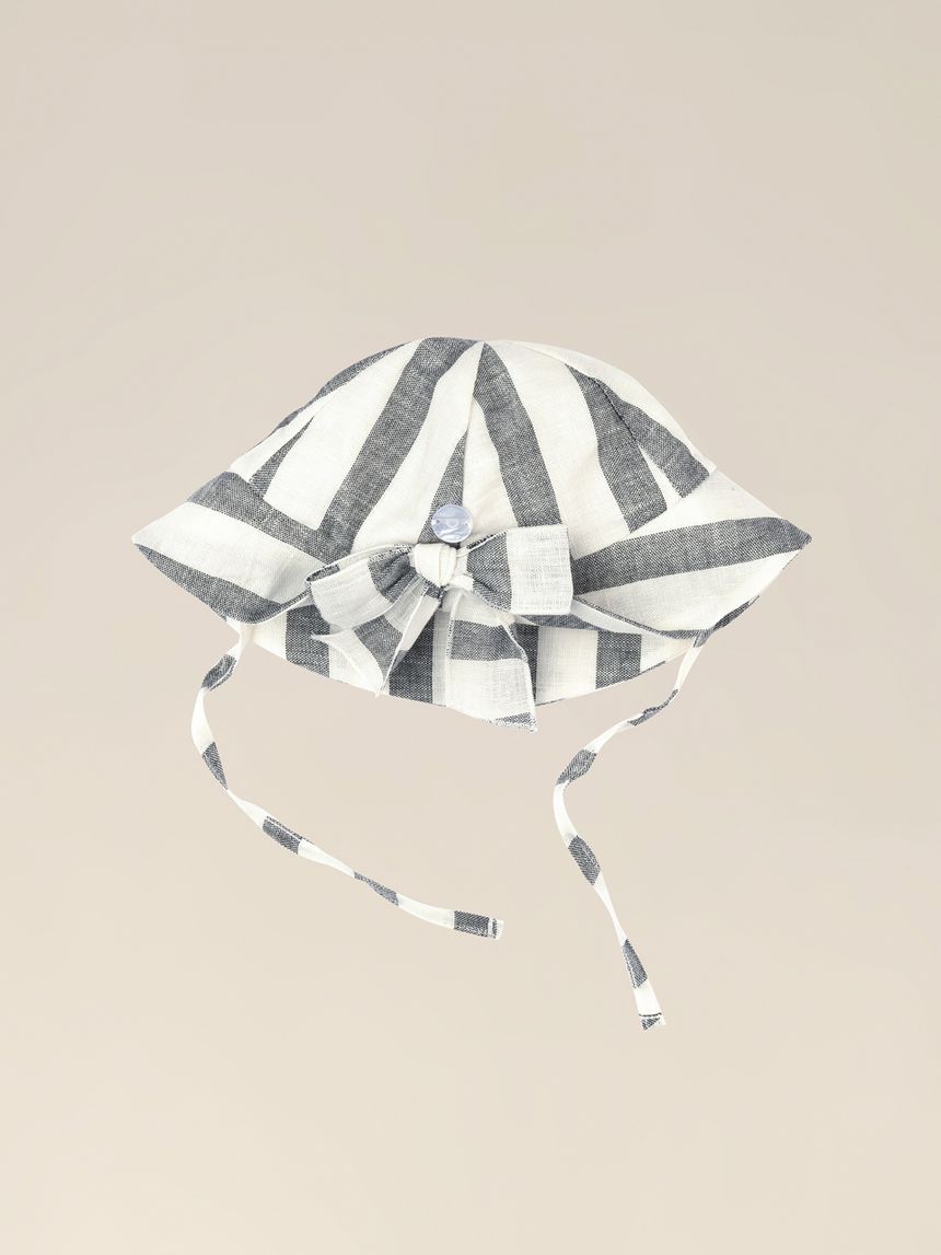 βρεφικό καπέλο λινό ριγέ γκρι/λευκό για κορίτσι - Prénatal