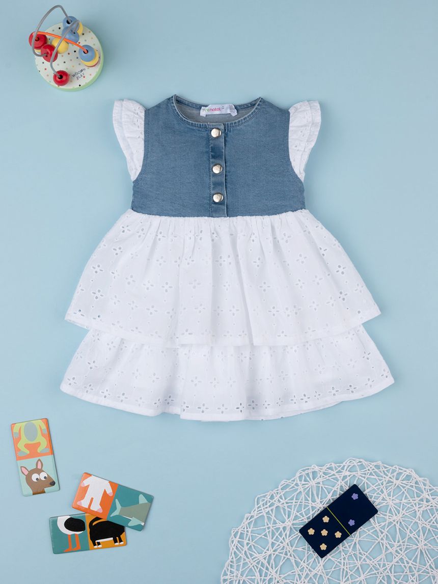 βρεφικό τζιν φόρεμα με δαντέλα sangallo για κορίτσι - Prénatal