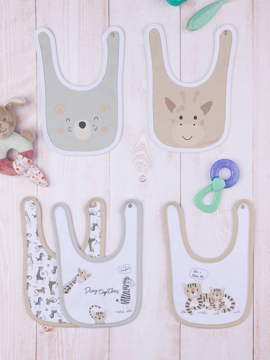 βρεφικές σαλιάρες με ζωάκια ζούγκλας πακέτο x5 για αγόρι - Prénatal