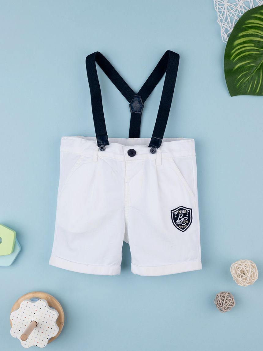 βρεφική βερμούδα λευκή με τιράντες για αγόρι - Prénatal