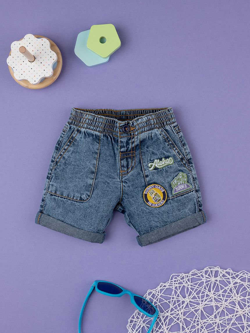 βρεφική τζιν βερμούδα μπλε aloha για αγόρι - Prénatal