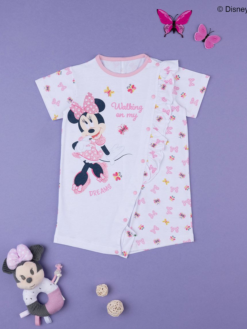 βρεφική πιτζάμα ολόσωμη κοντή λευκή με τη minnie για κορίτσι - Prénatal
