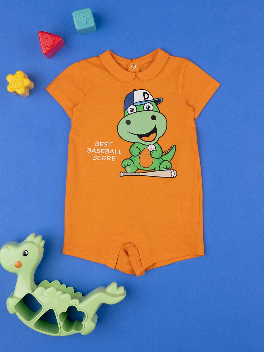 βρεφικό φορμάκι κοντό πορτοκαλί με βατραχάκι για αγόρι - Prénatal