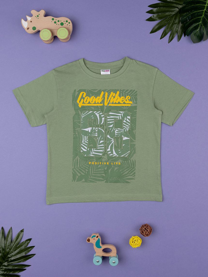 παιδικό t-shirt χακί good vibes για αγόρι - Prénatal