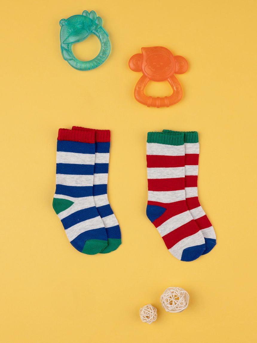 βρεφικά καλτσάκια ριγέ πακέτο x2 για αγόρι - Prénatal
