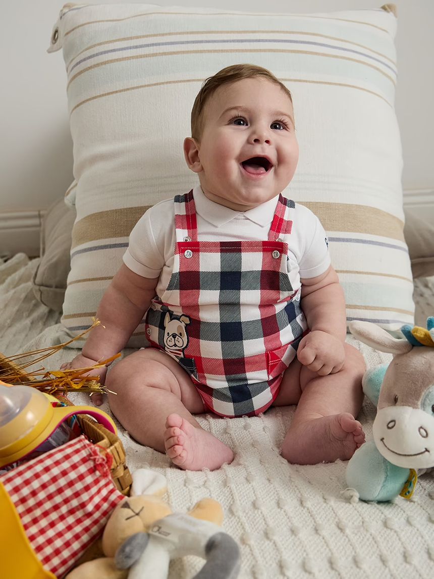 βρεφικό σετ t-shirt και σαλοπέτα καρό με σκυλάκι για αγόρι - Prénatal