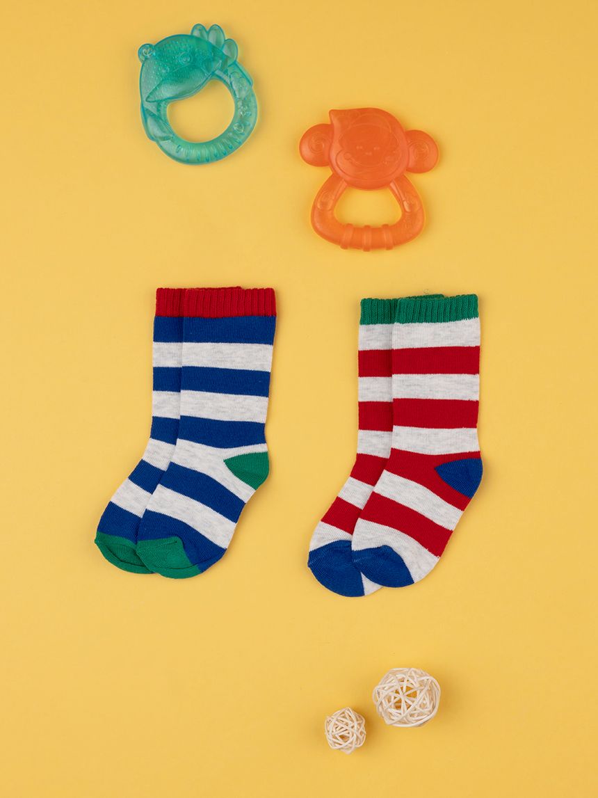 βρεφικά καλτσάκια ριγέ πακέτο x2 για αγόρι - Prénatal