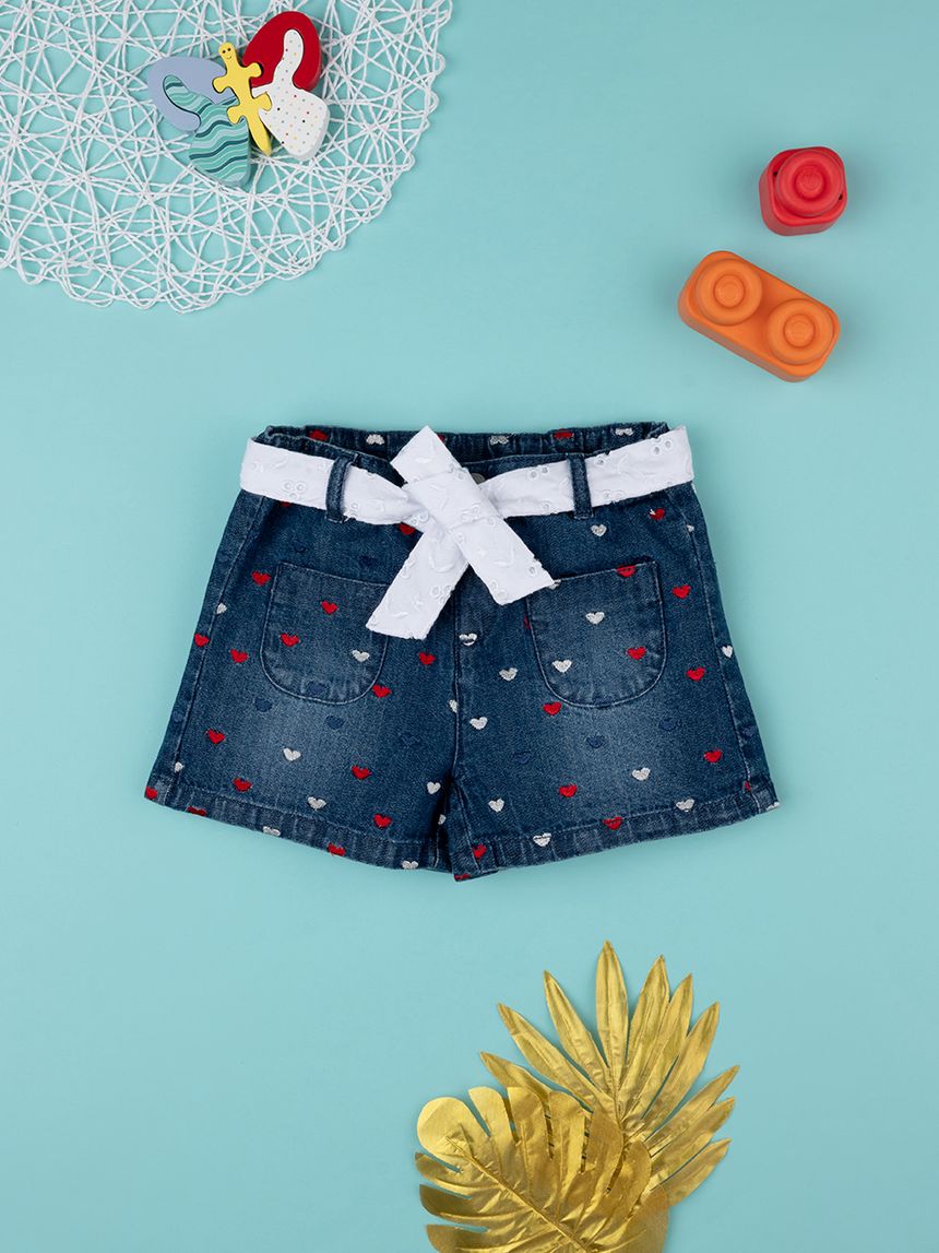 παιδικό τζιν σορτσάκι μπλε με καρδούλες για κορίτσι - Prénatal