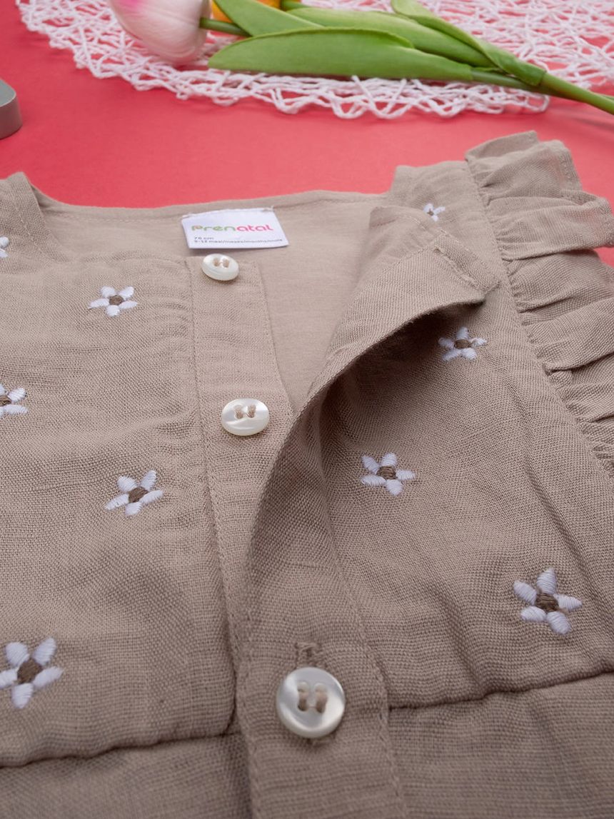 βρεφική σαλοπέτα λινή καφέ με λουλούδια για κορίτσι - Prénatal