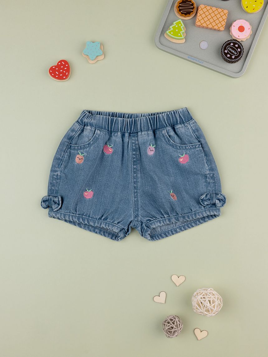βρεφικό τζιν σορτσάκι μπλε με φρούτα για κορίτσι - Prénatal