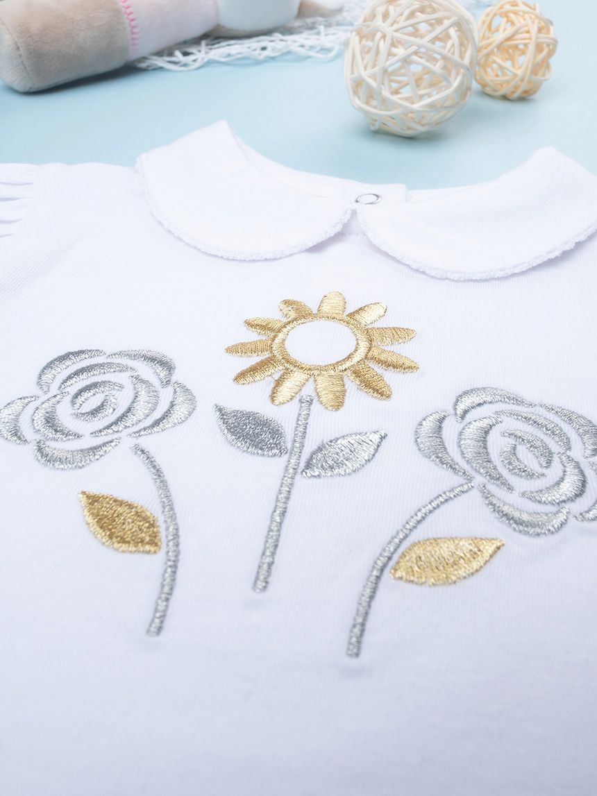 βρεφικό κορμάκι λευκό με λουλούδια για κορίτσι - Prénatal