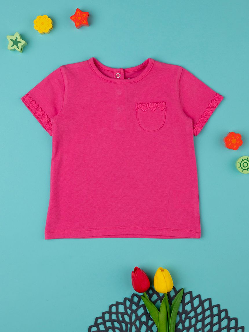 βρεφικό t-shirt φούξια με ρέλι για κορίτσι - Prénatal