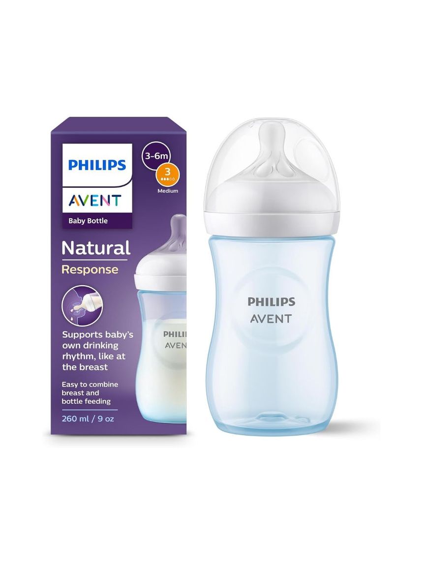 Philips avent πλαστικό μπιμπερό natural response 260ml μέτριας ροής 3-6m μπλε scy903/21 - Philips Avent