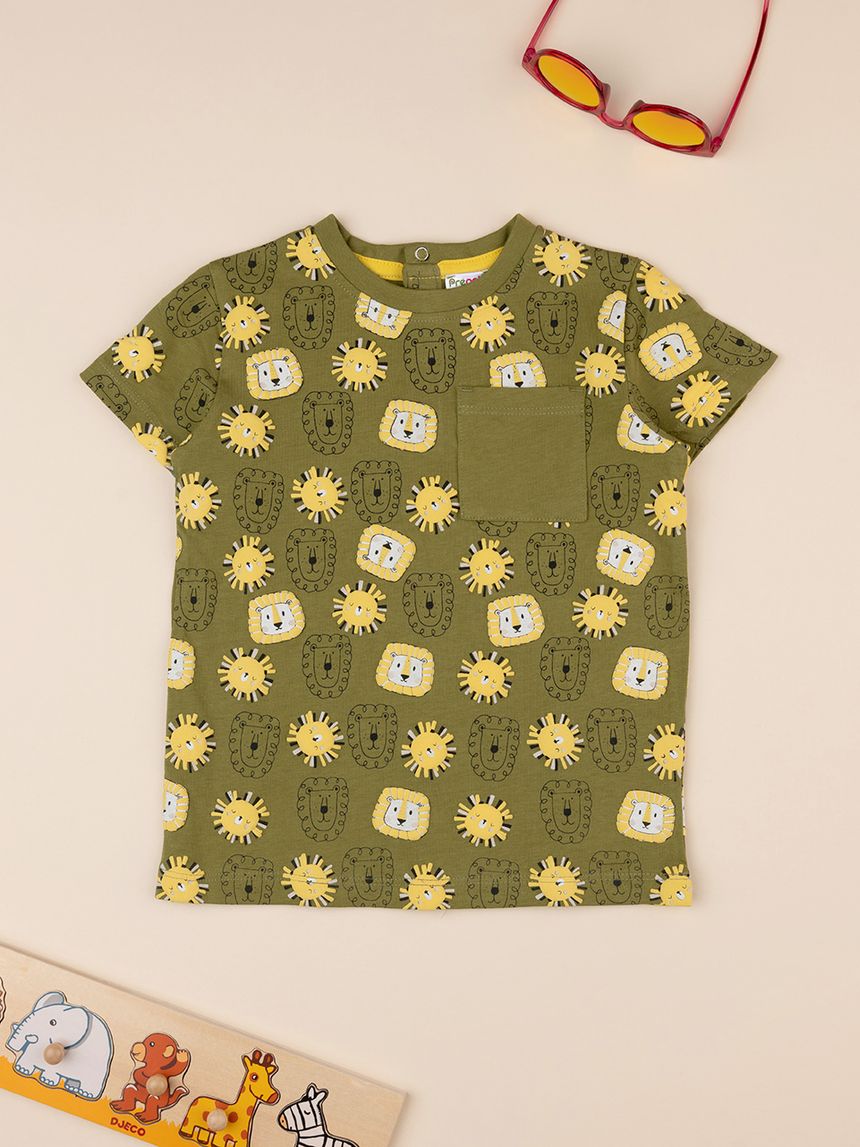 βρεφικό t-shirt χακί με λιονταράκια για αγόρι - Prénatal