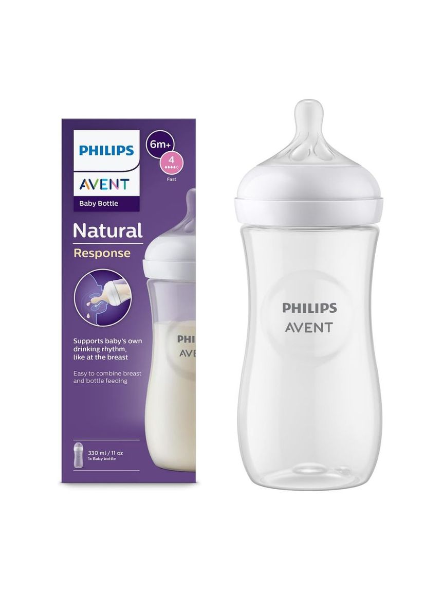 Philips avent πλαστικό μπιμπερό natural response 330ml γρήγορης ροής 6m+ scy906/01 - Philips Avent
