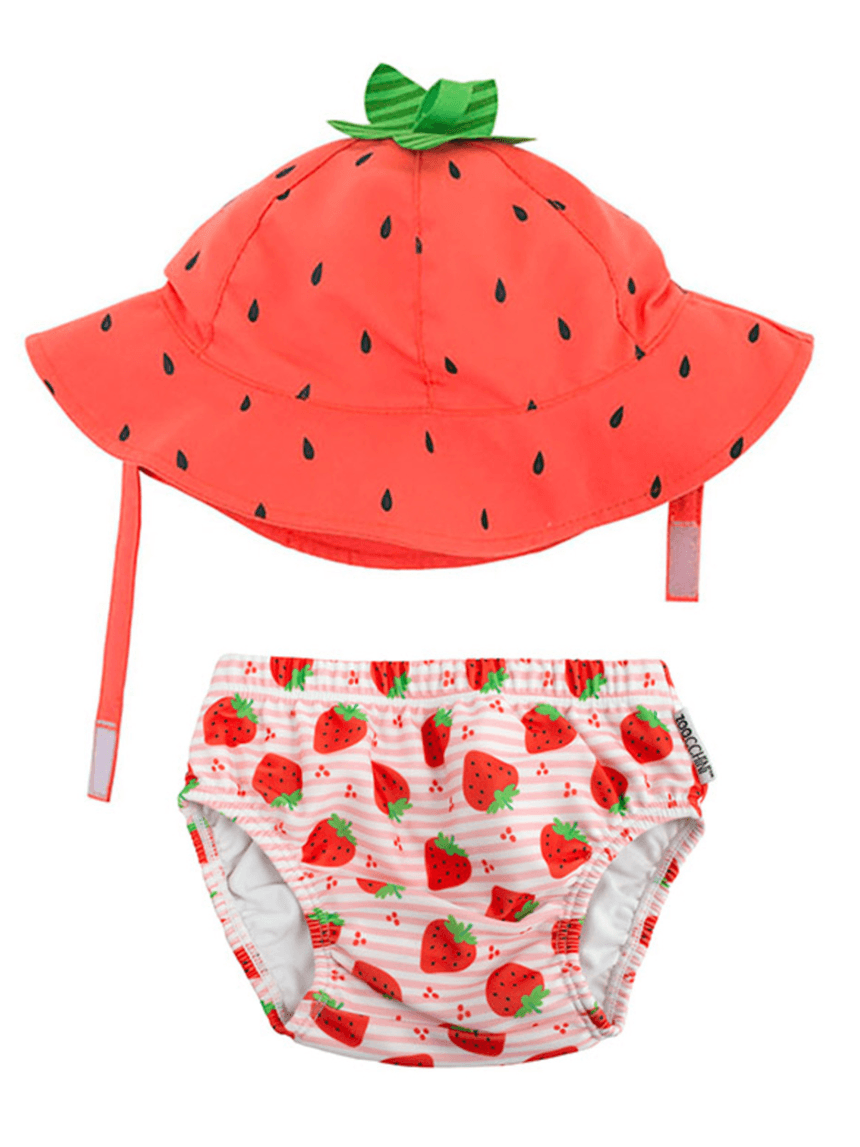 Zoocchini σετ μαγιό και καπέλο upf50+ φράουλα για κορίτσι - Zoocchini