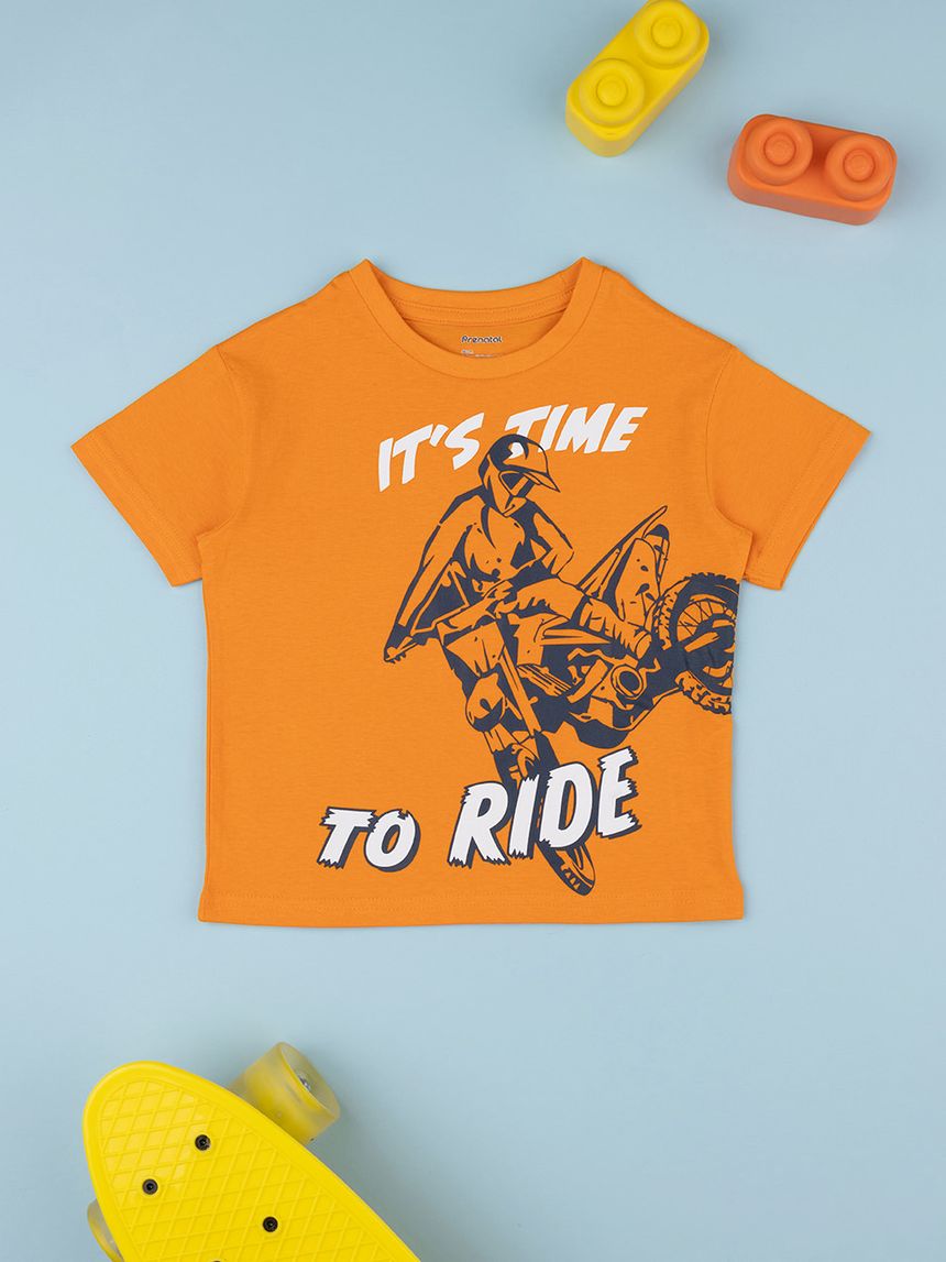 παιδικό t-shirt πορτοκαλί με μηχανή για αγόρι - Prénatal