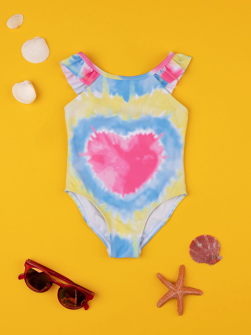 βρεφικό ολόσωμο μαγιό tie&dye με καρδιά για κορίτσι - Prénatal