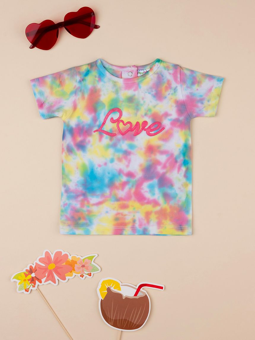 βρεφικό t-shirt tie&dye πολύχρωμο love για κορίτσι - Prénatal