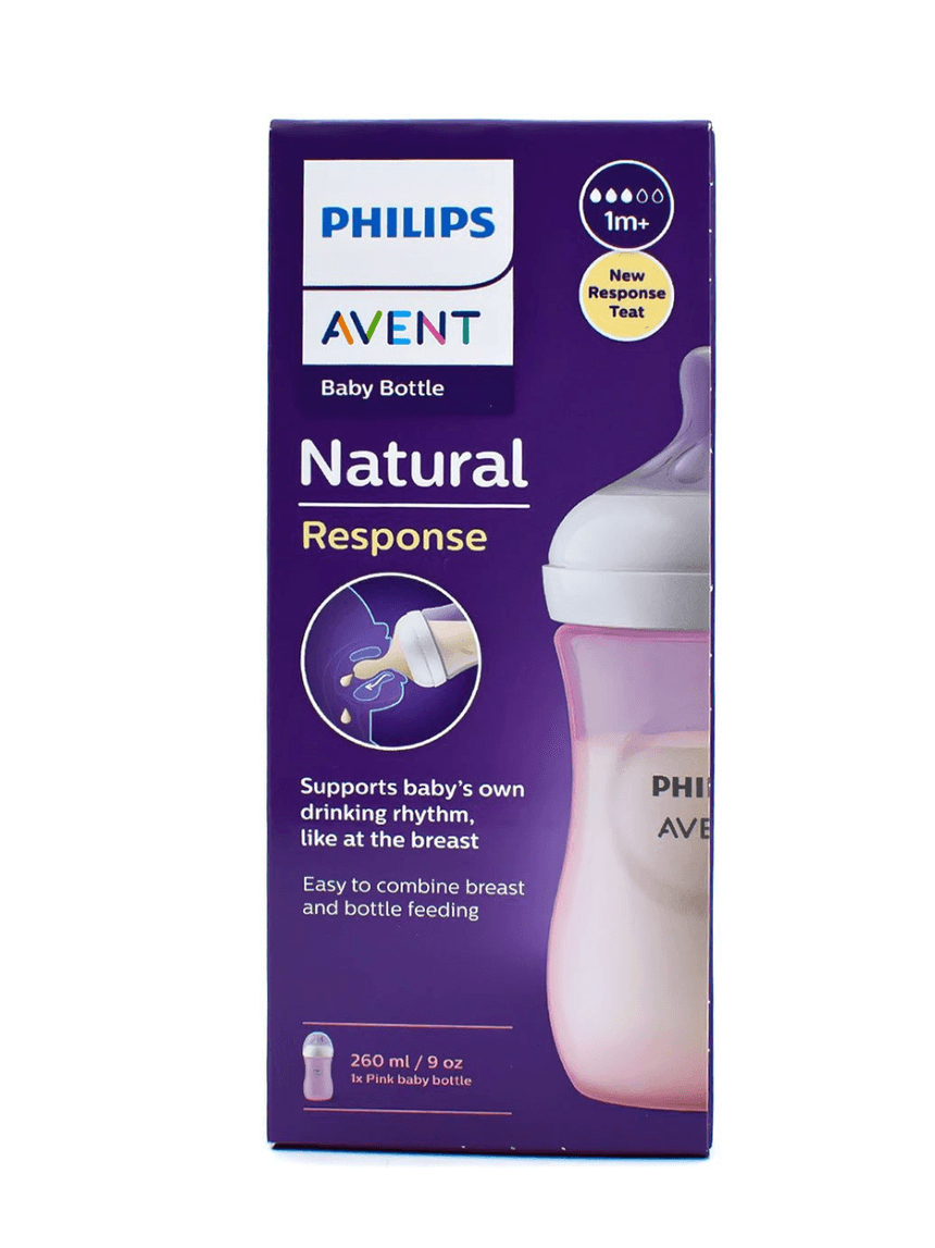 Philips avent πλαστικό μπιμπερό natural response 1m+ 260ml ροζ, scy903/11 - Philips Avent