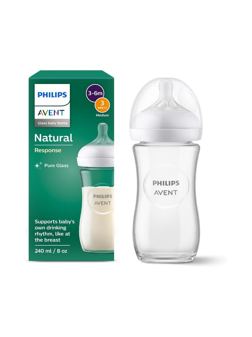 Philips avent γυάλινο μπιμπερό natural response 3-6m μέτριας ροής 240ml scy933/01 - Philips Avent