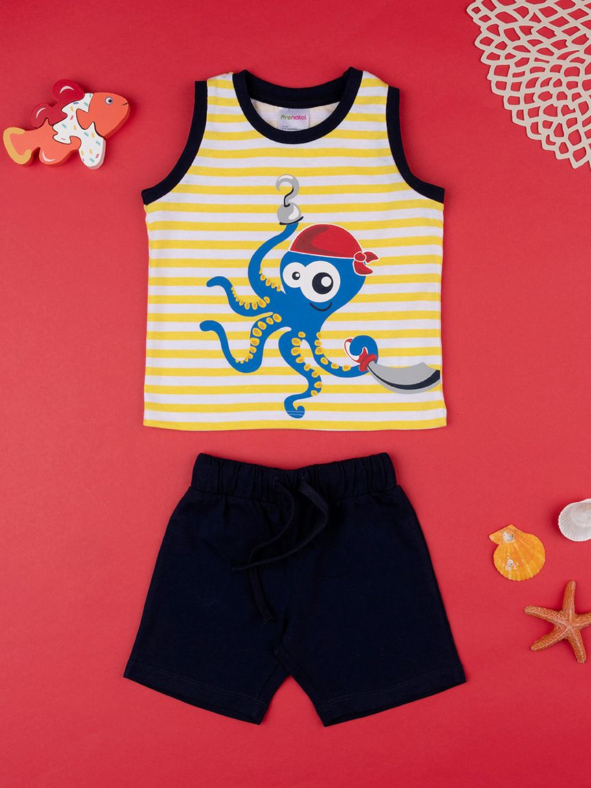 βρεφικό σετ μπλούζα και σορτσάκι με χταπόδι για αγόρι - Prénatal