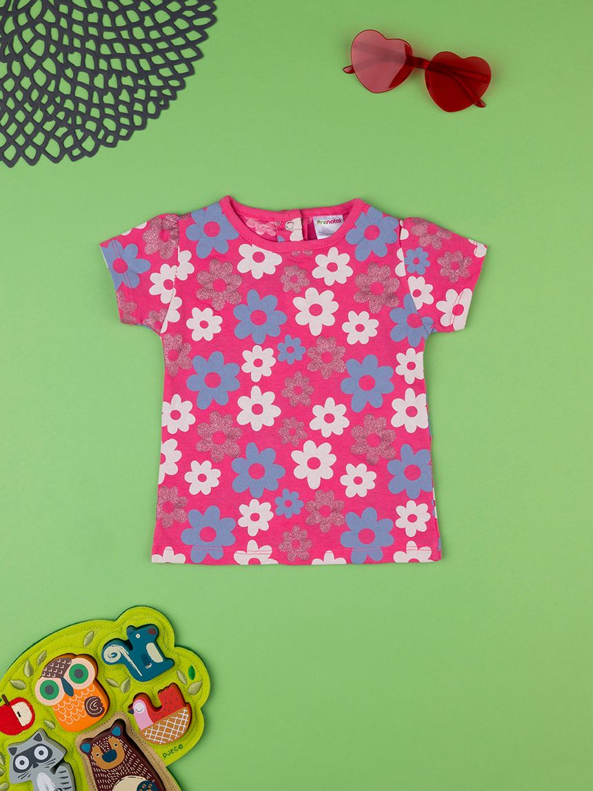 βρεφικό t-shirt φούξια φλοράλ για κορίτσι - Prénatal