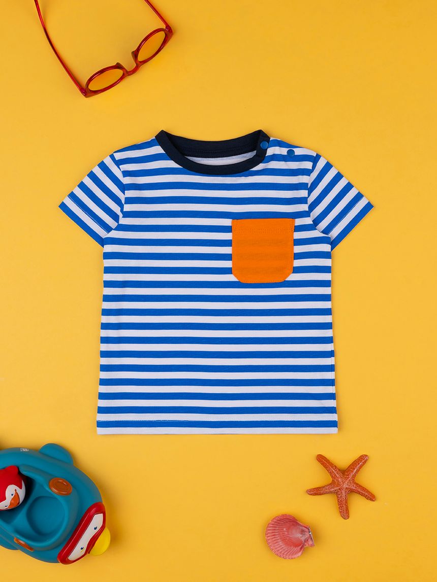 βρεφικό t-shirt ριγέ μπλε/λευκό με τσέπη για αγόρι - Prénatal