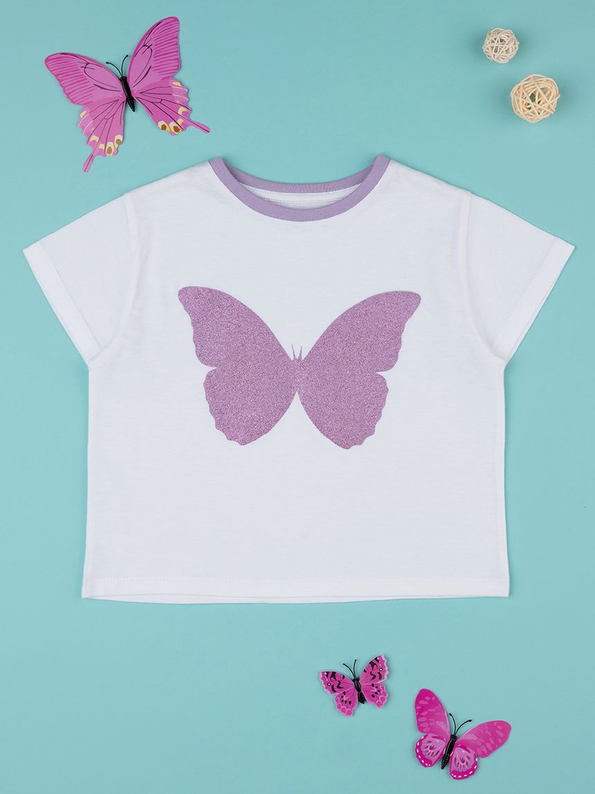 παιδικό t-shirt λευκό με πεταλούδα για κορίτσι - Prénatal