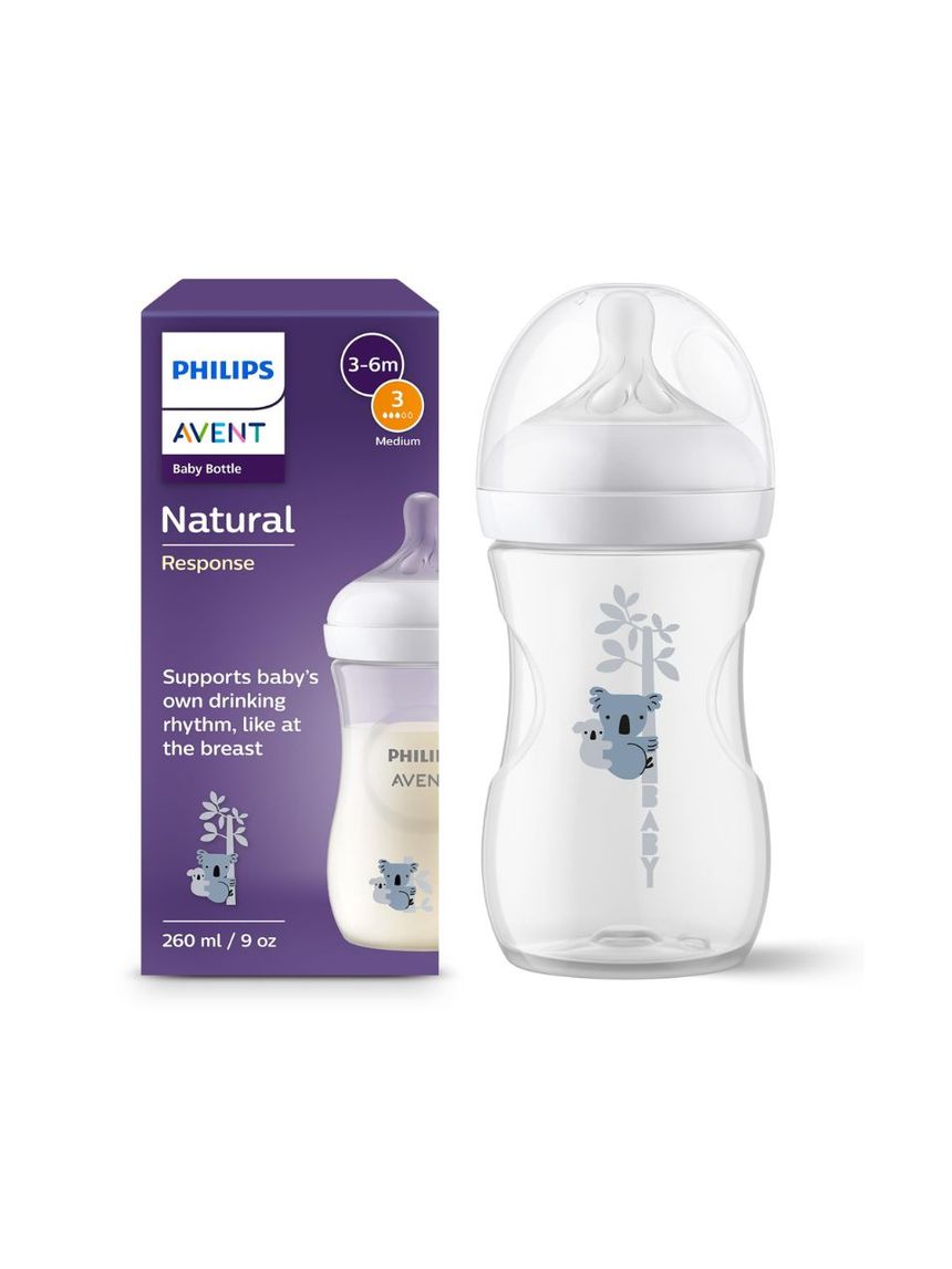 Philips avent πλαστικό μπιμπερό natural response 260ml μέτριας ροής 3-6m κοάλα scy903/67 - Philips Avent