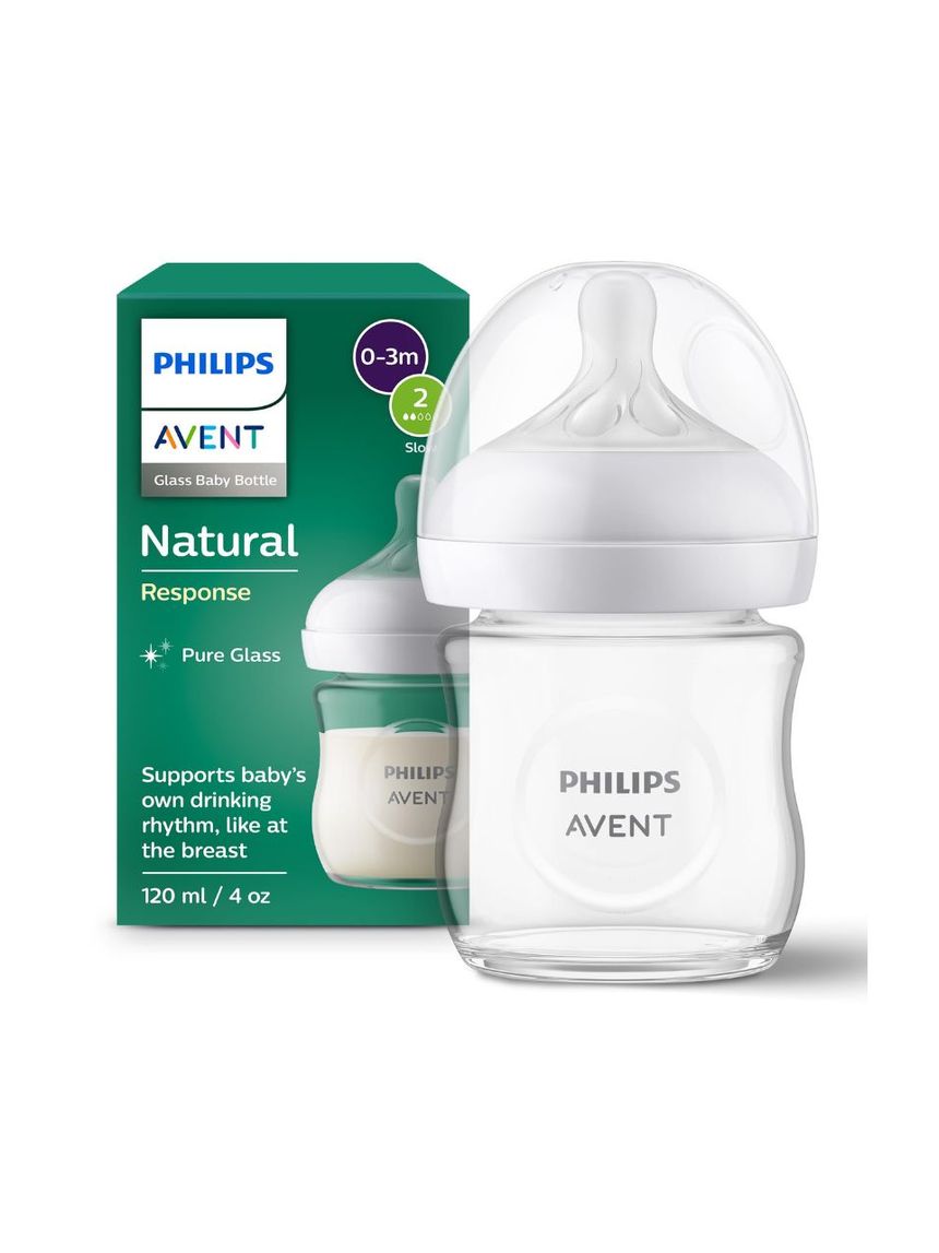 Philips avent γυάλινο μπιμπερό natural response 120ml αργής ροής 0-3m scy930/01 - Philips Avent