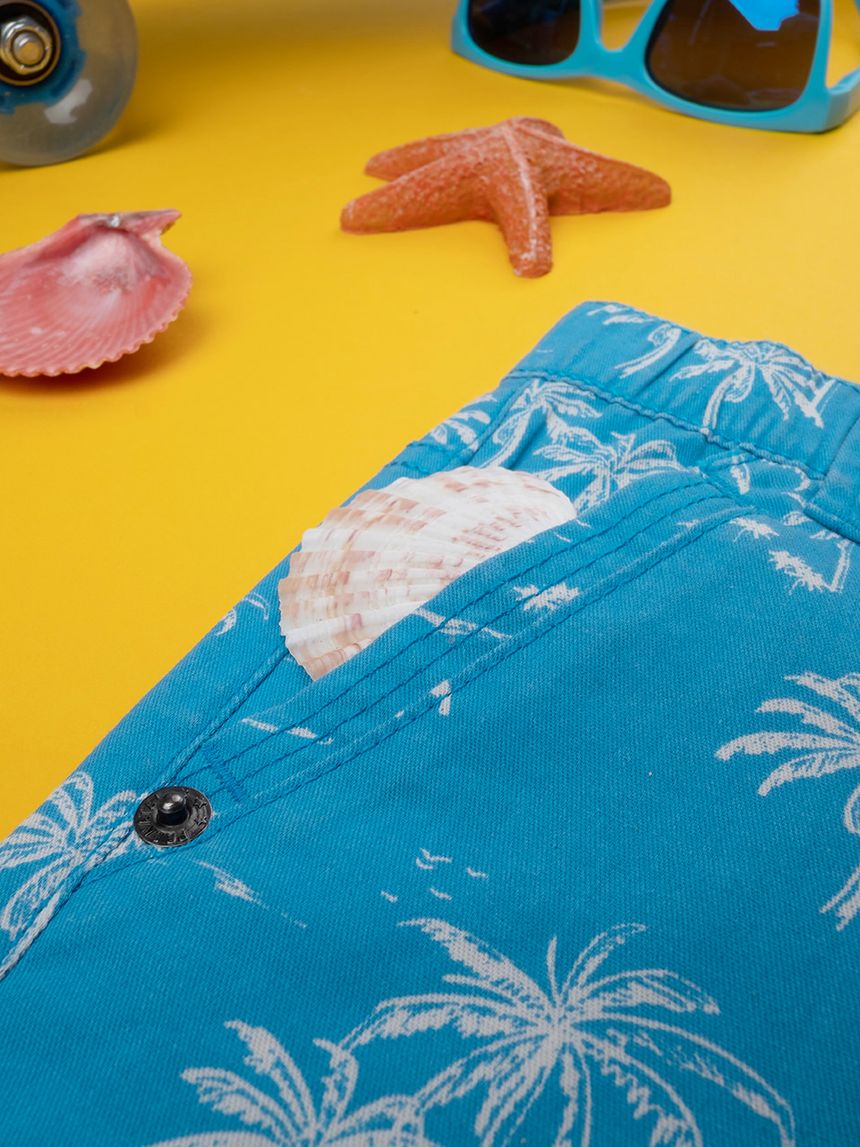 βρεφική βερμούδα twill μπλε με φοίνικες για αγόρι - Prénatal