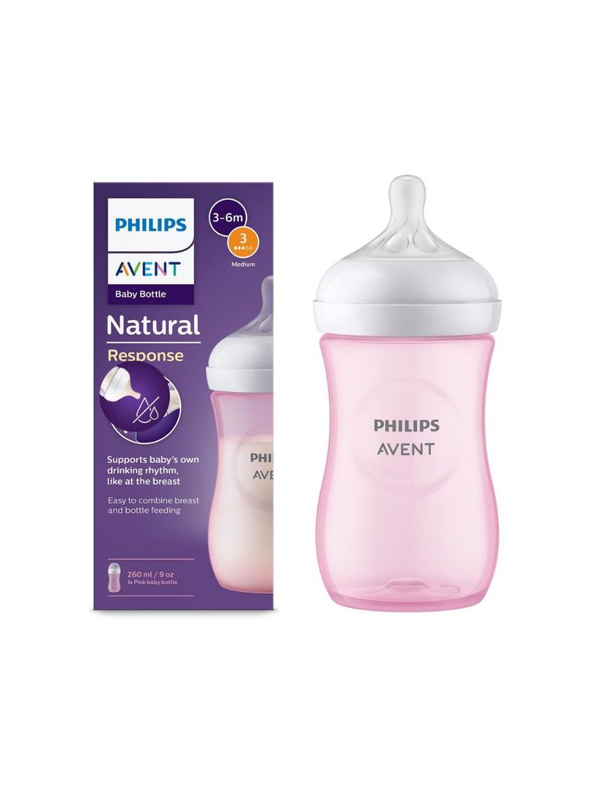 Philips avent πλαστικό μπιμπερό natural response 260ml μέτριας ροής 3-6m ροζ scy903/11 - Philips Avent