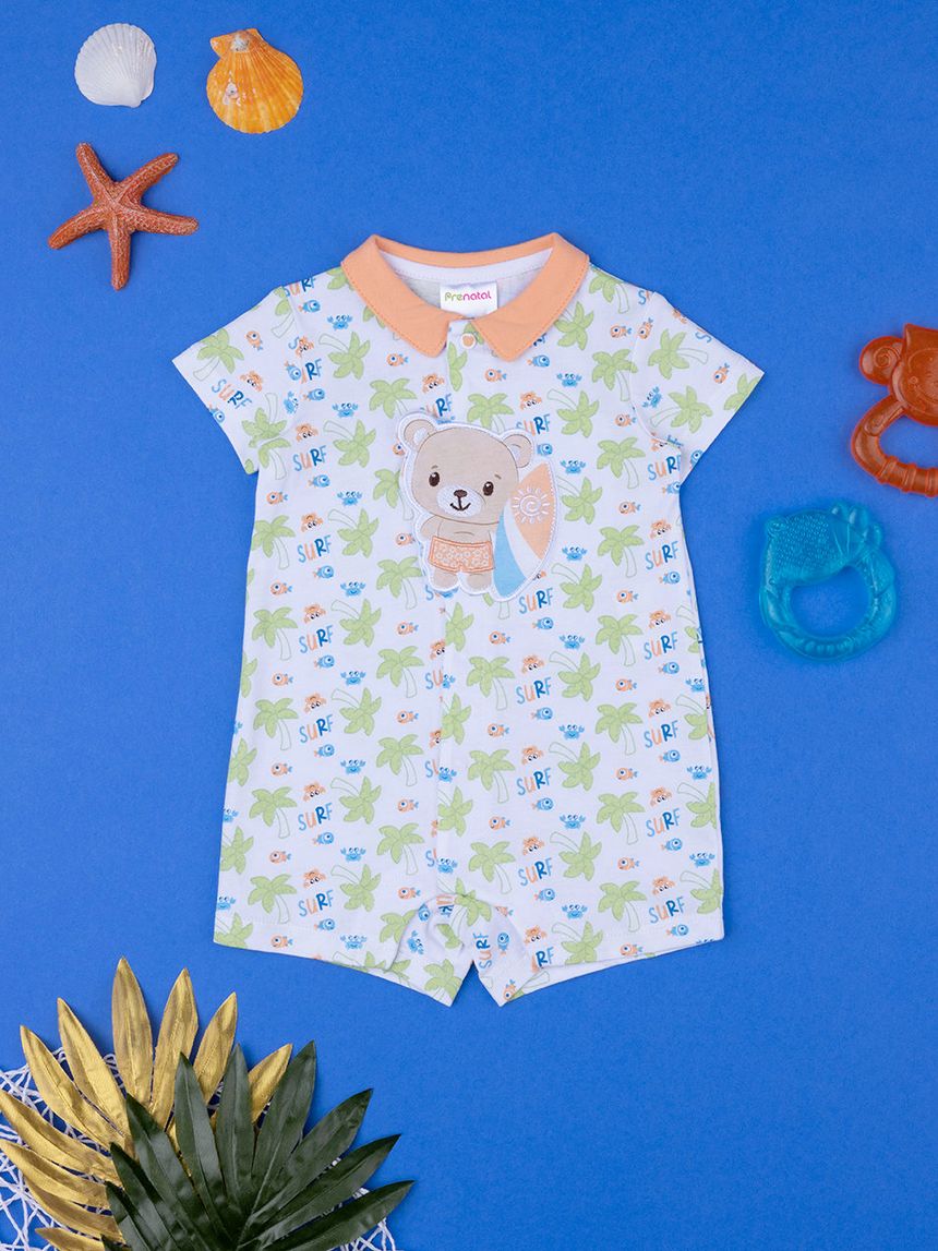 βρεφικό φορμάκι λευκό με αρκουδάκι για αγόρι - Prénatal