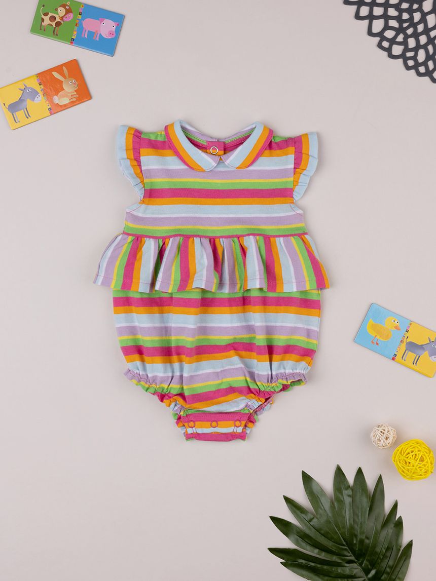 βρεφικό κοντό φορμάκι πολύχρωμο ριγέ για κορίτσι - Prénatal