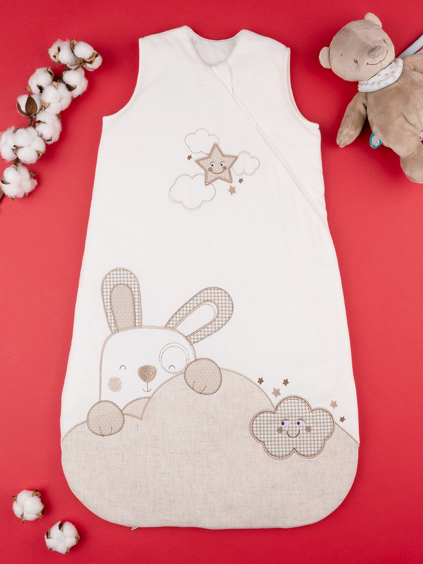 βρεφικός αμάνικος χειμερινός υπνόσακος λευκός με λαγουδάκια 3.5 tog unisex - Prénatal
