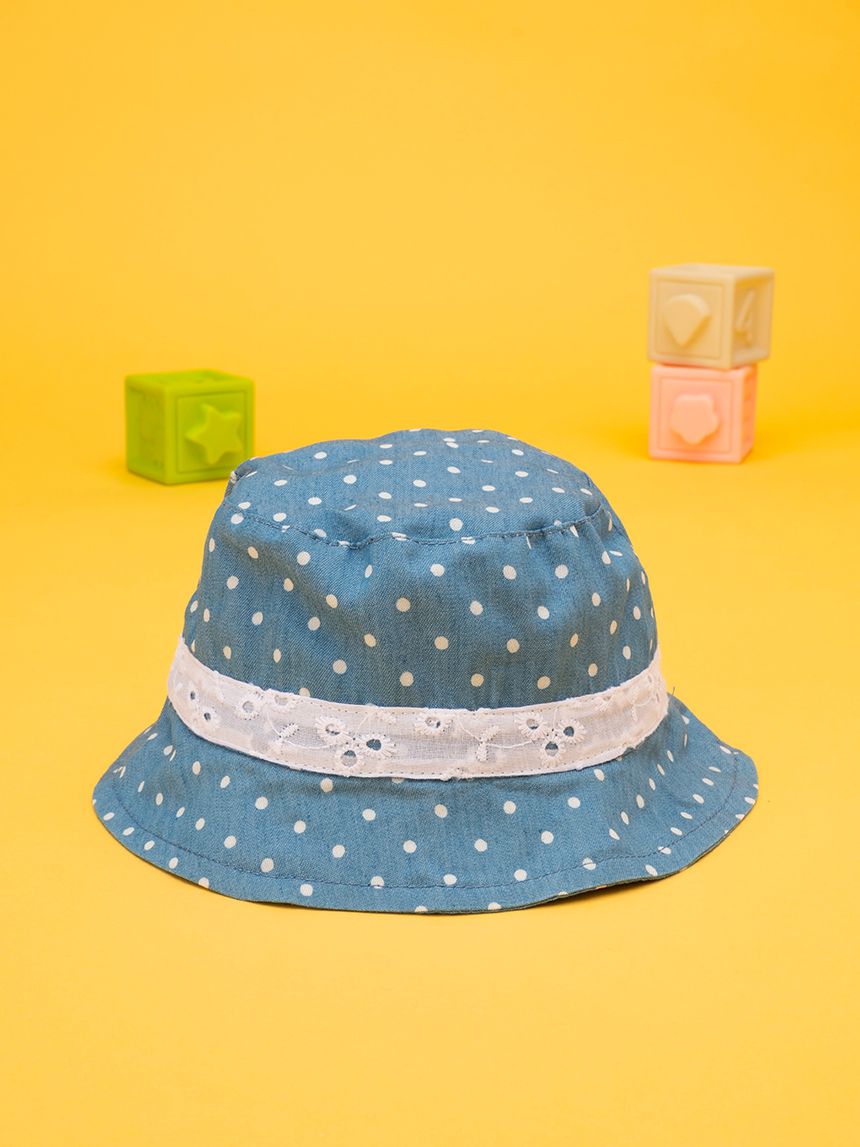 βρεφικό καπέλο τζιν πουά με δαντέλα για κορίτσι - Prénatal