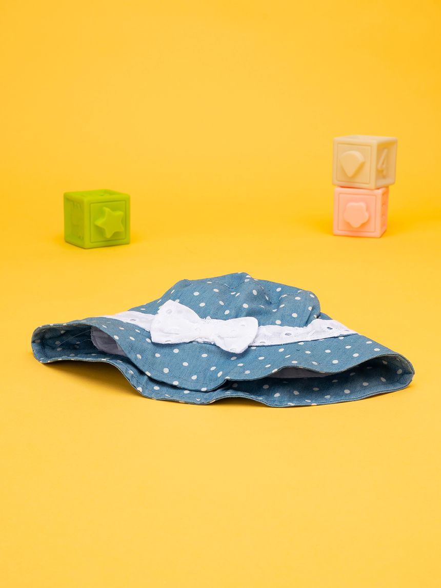 βρεφικό καπέλο τζιν πουά με δαντέλα για κορίτσι - Prénatal