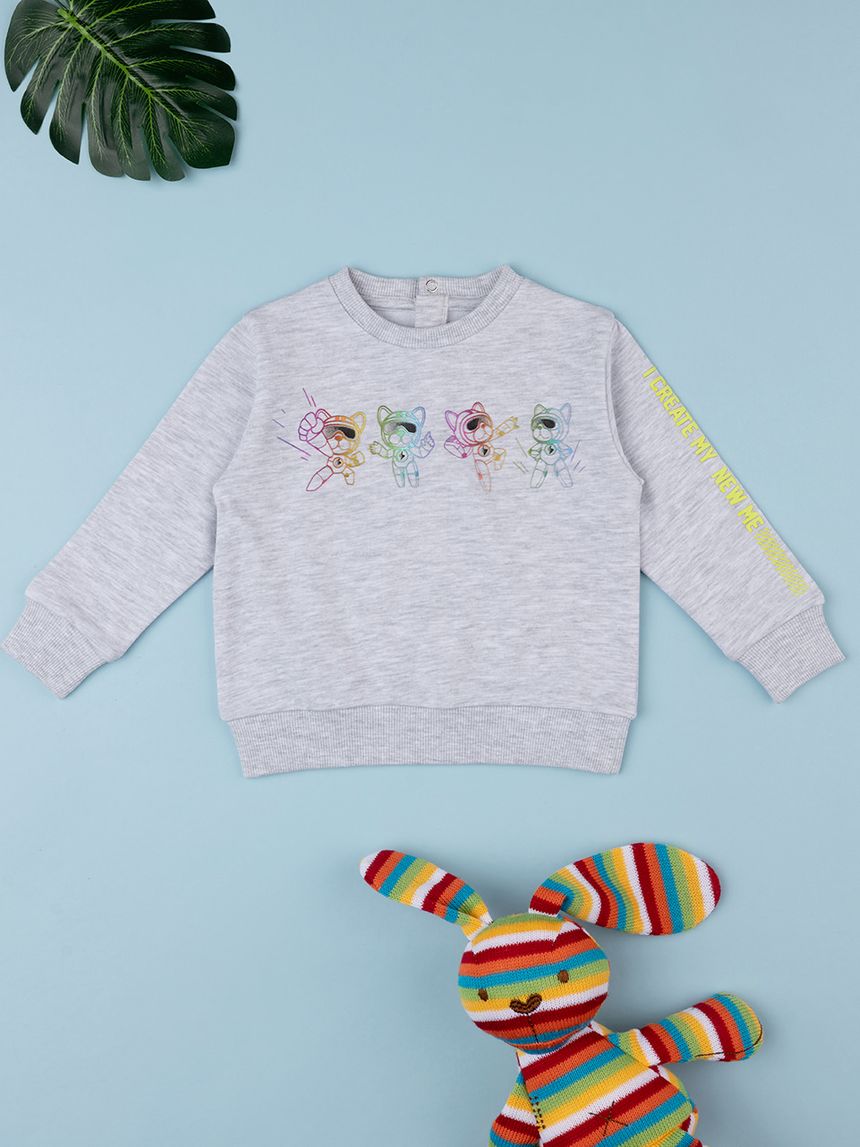 βρεφική μπλούζα φούτερ γκρι με ρομποτάκια για αγόρι - Prénatal