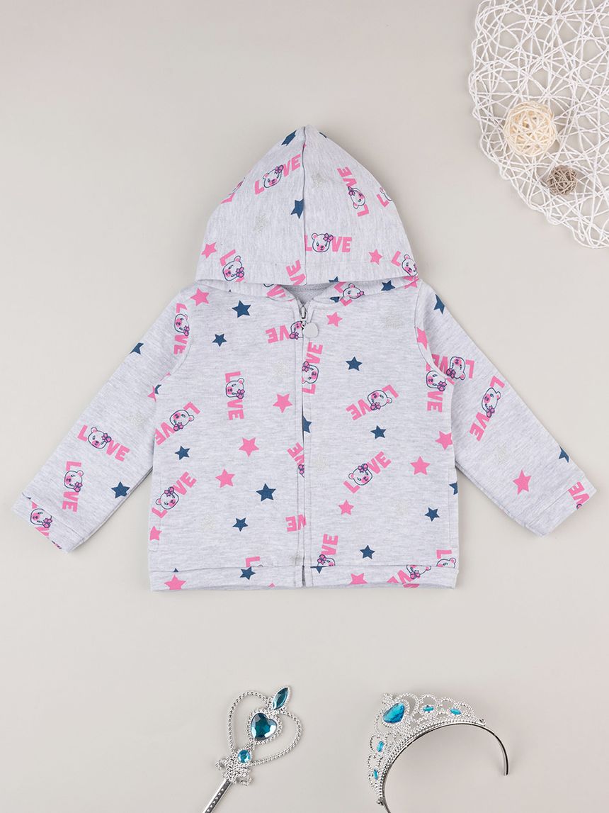 βρεφική ζακέτα φούτερ γκρι love για κορίτσι - Prénatal