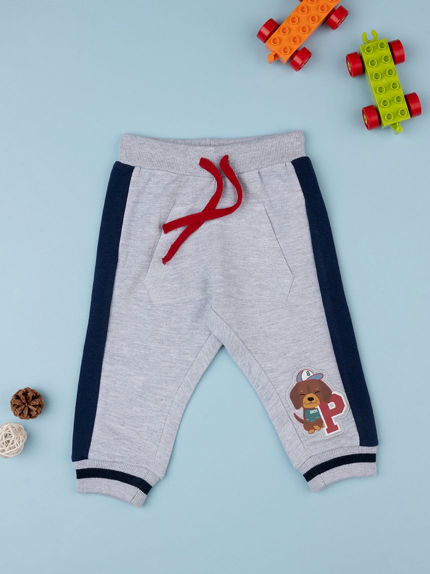 βρεφικό παντελόνι φόρμας γκρι με αρκουδάκι για αγόρι - Prénatal
