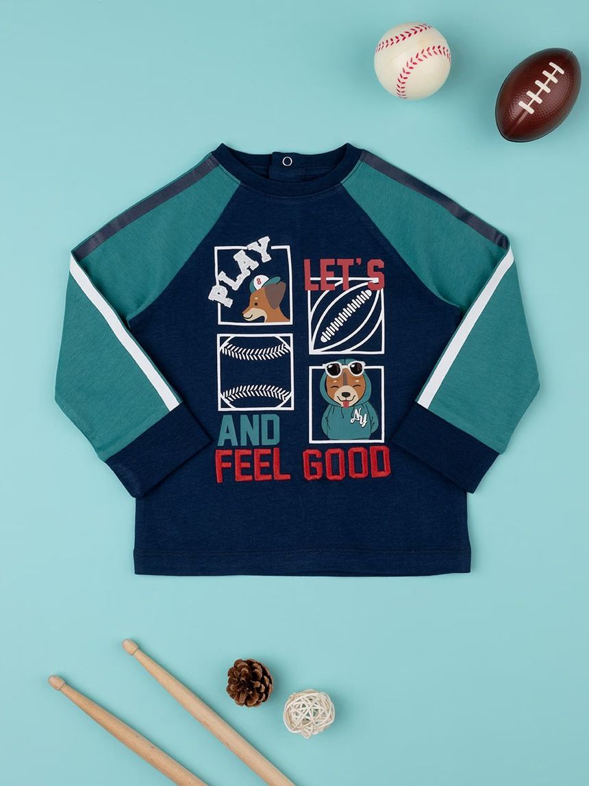 βρεφική μπλούζα μπλε let's play για αγόρι - Prénatal