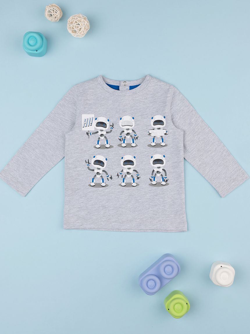 βρεφική μπλούζα γκρι με ρομποτάκια για αγόρι - Prénatal