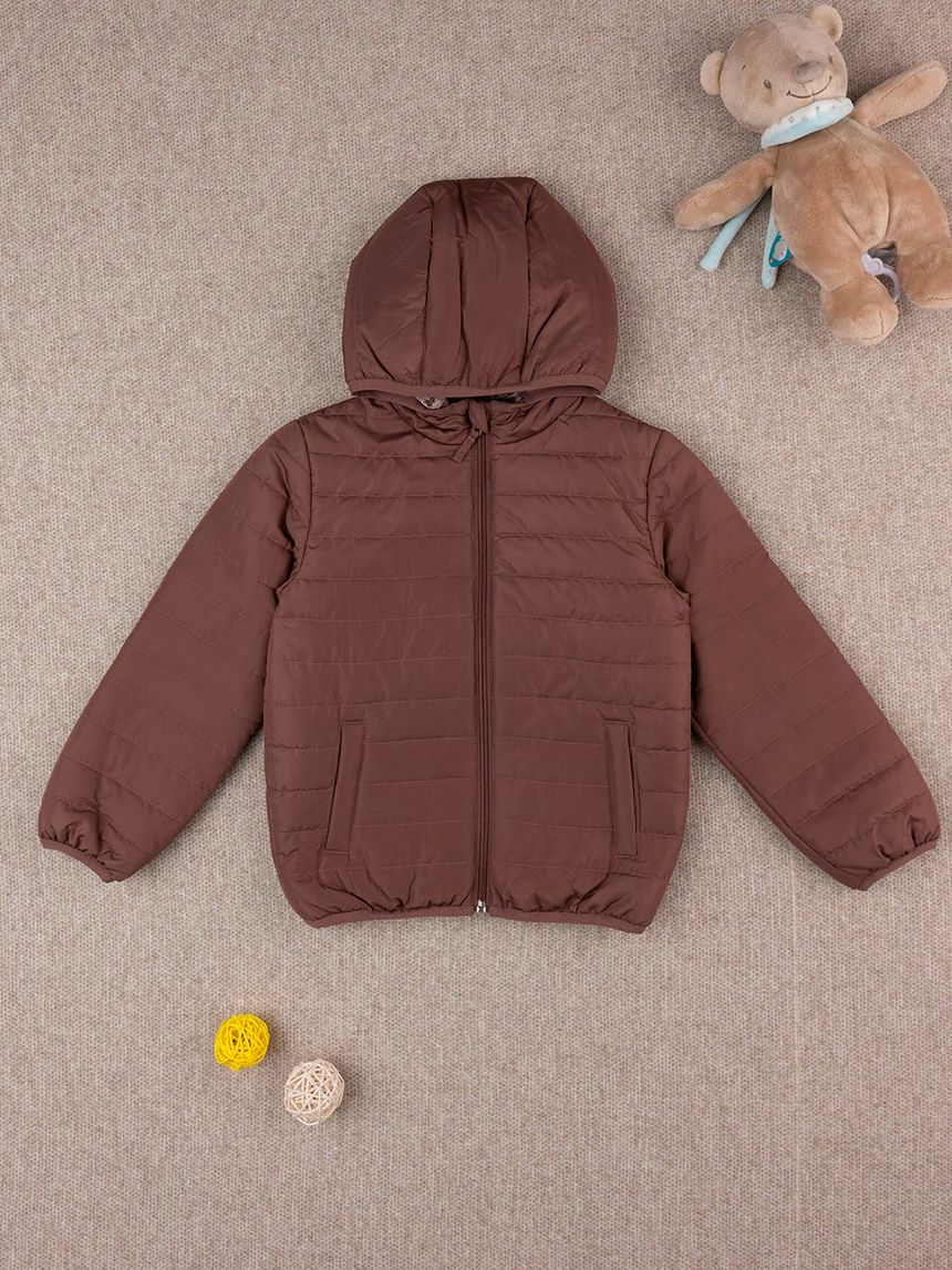 παιδικό μπουφάν φουσκωτό καφέ για αγόρι - Prénatal