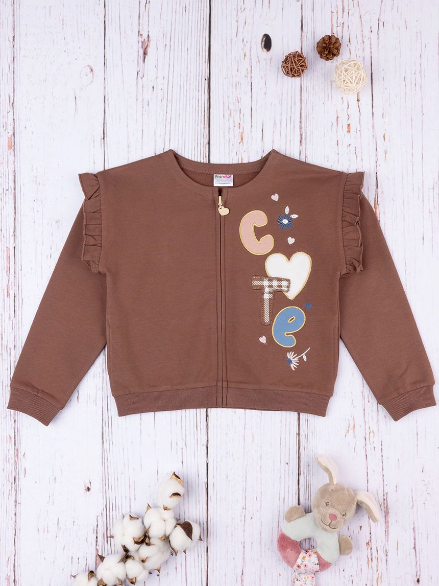παιδική ζακέτα φούτερ καφέ cute για κορίτσι - Prénatal