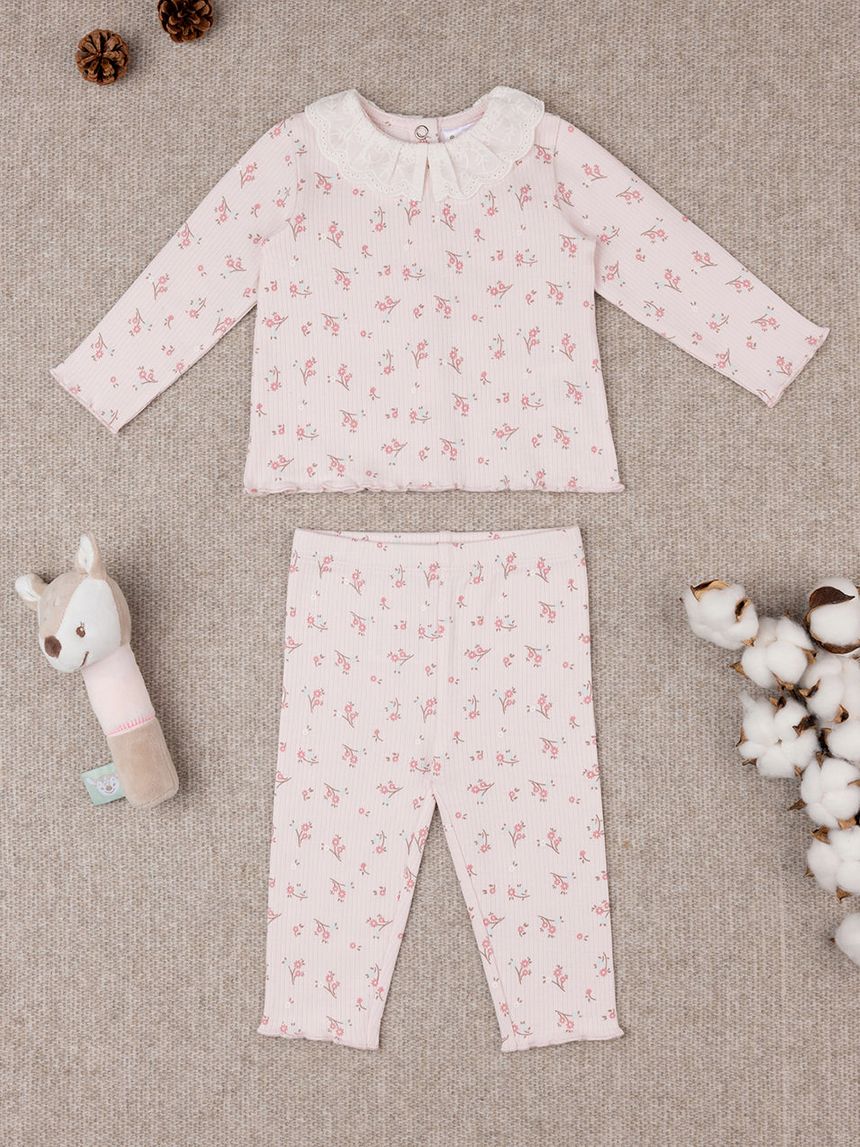 βρεφικό σετ μπλούζα και παντελόνι φλοράλ για κορίτσι - Prénatal