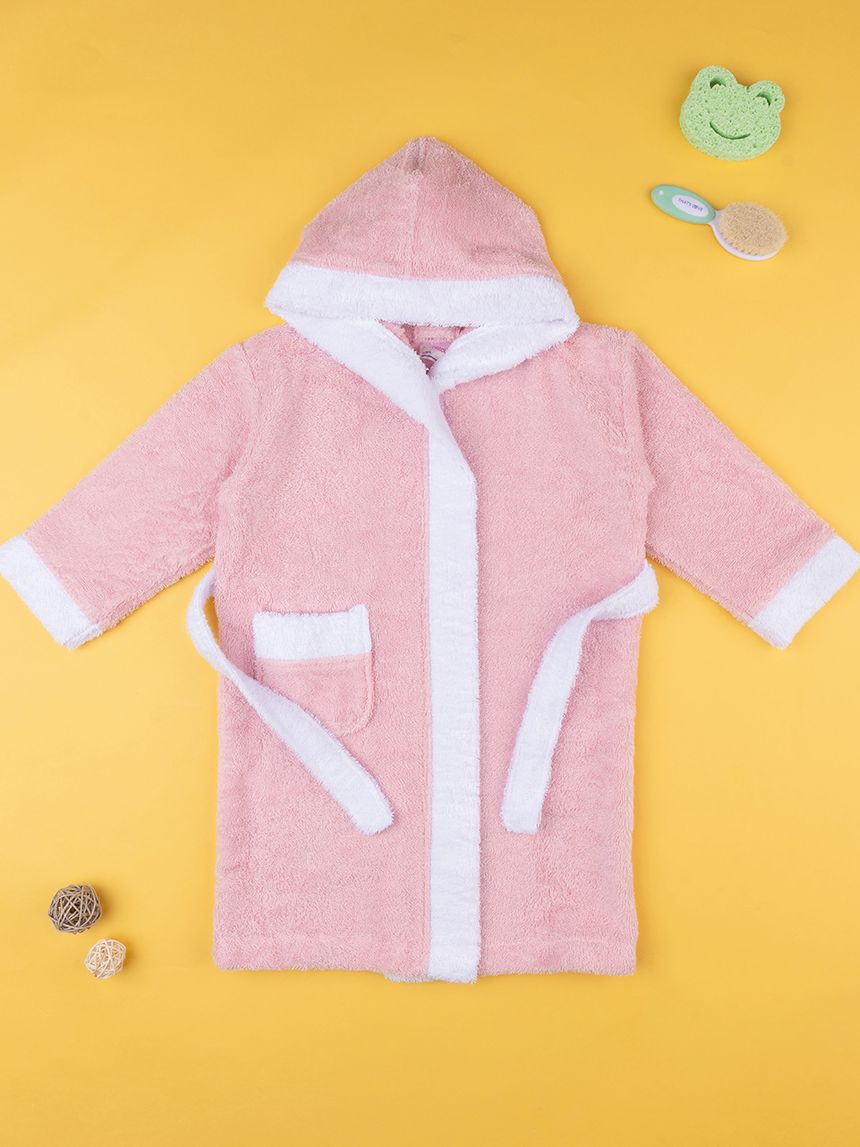 παιδικό μπουρνούζι ροζ με κουκούλα για κορίτσι - Prénatal