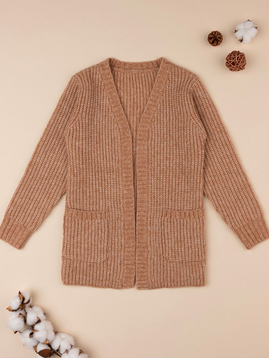 παιδική ζακέτα πλεκτή καφέ για κορίτσι - Prénatal