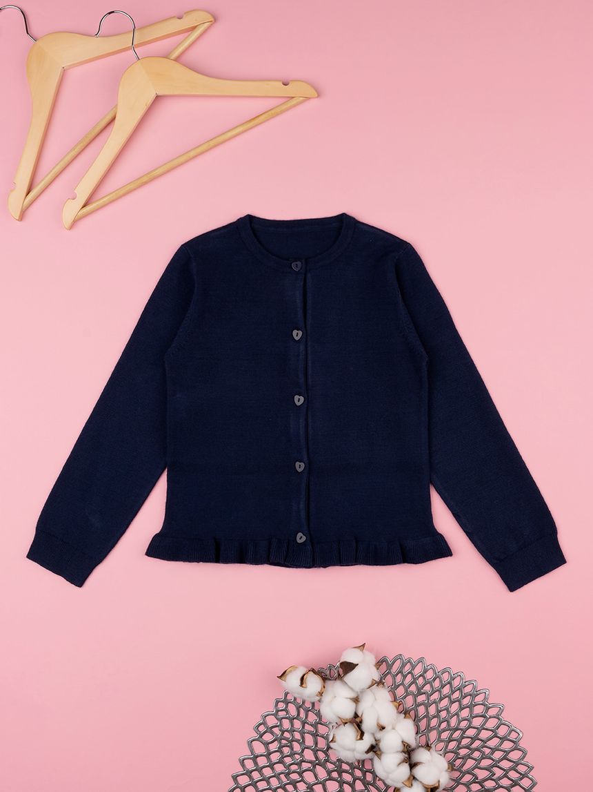 παιδική πλεκτή ζακέτα μπλε σκούρο για κορίτσι - Prénatal